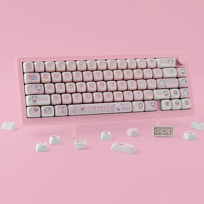 PBT 148 Keys Cute Keycaps Dye-Sublimation Bunny Keycaps Set MOA Profile for Cherry Gateron MX Keys Mechanical Keyboards