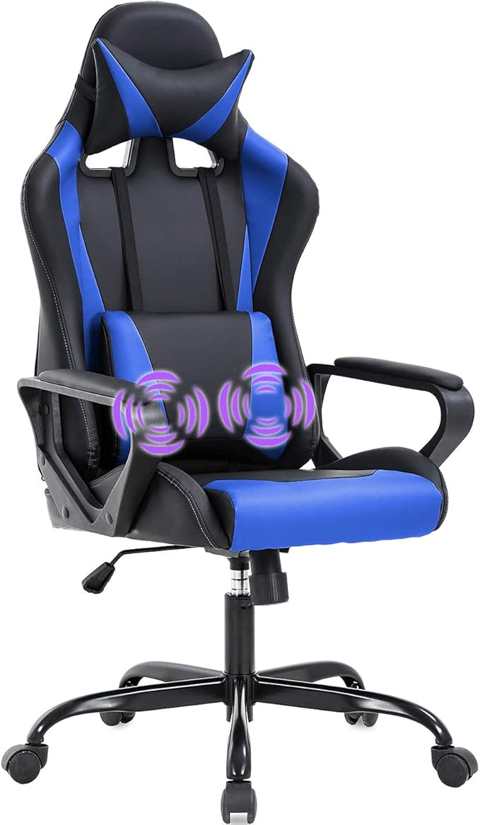 HHS Gaming Chair Computer Chair Video Game Chairs Ergonomic Racing Gamer Chair with Massage Lumbar Support and Headrest Armrest Big and Tall Comfortable Gaming Recliner for Adults Teens Blue