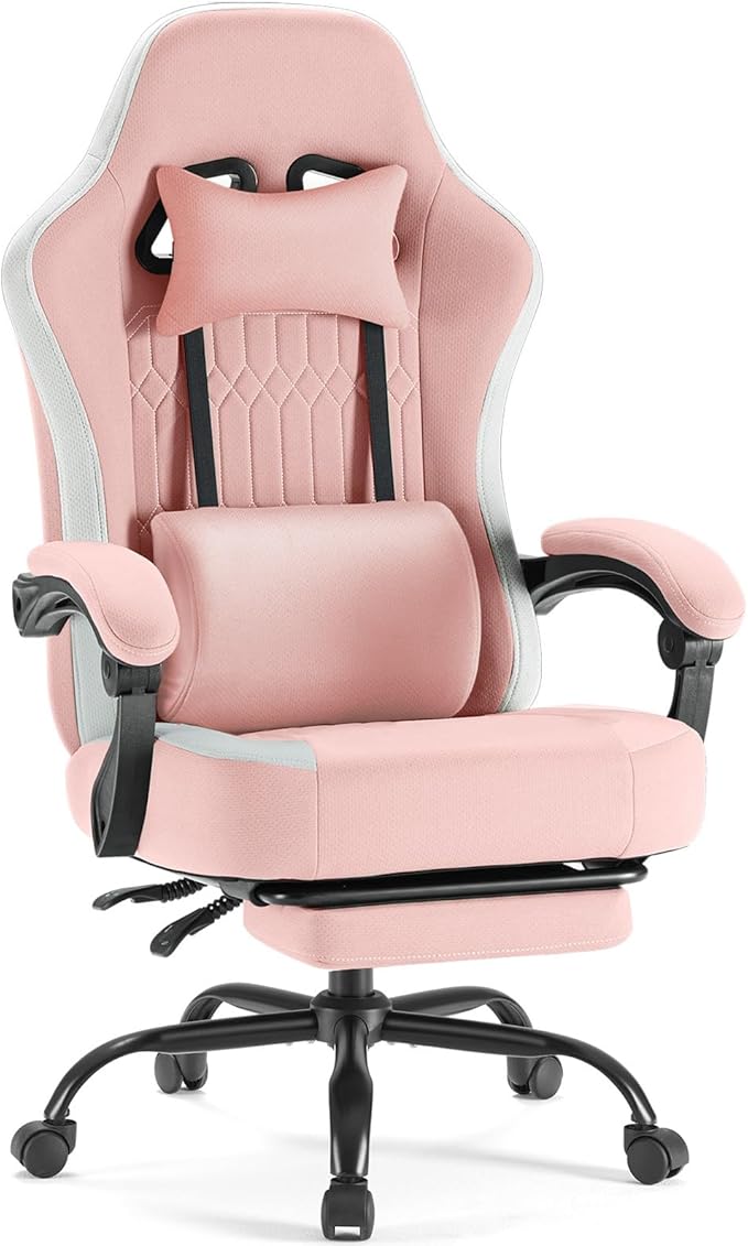 DUMOS Gaming Chair with Linkage Armrests Video Game Chairs with Pocket Spring Cushion Ergonomic Computer Silla Gamer Office Desk Chair with Footrest for Adults &amp Students Pink