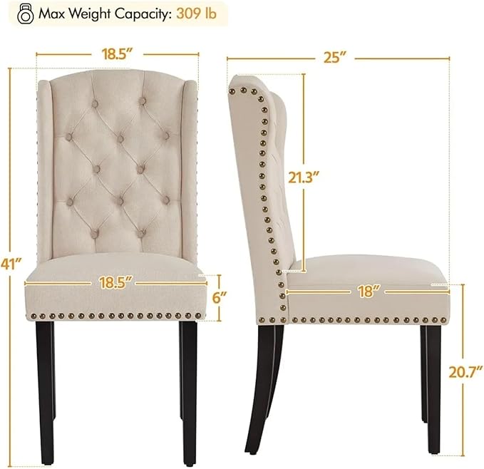 Adjustable Office Computer Chair with Armrest 1pcs Beige Upholstered Tufted Button Backrest Fabric Dining Chairs with Solid Wood Legs
