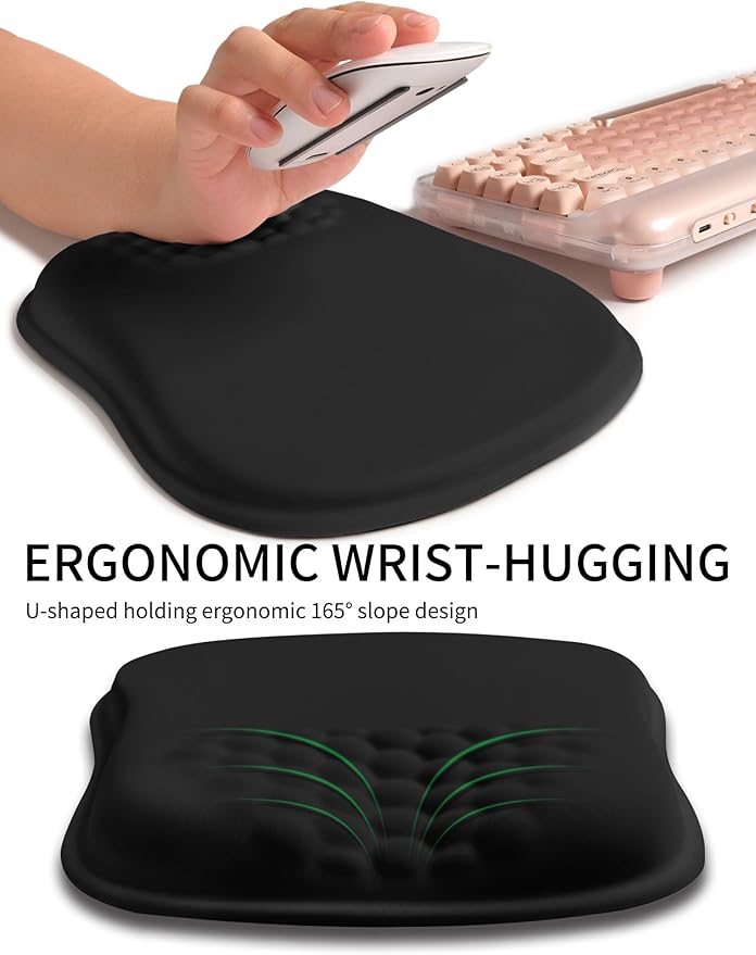 Hokafenle Ergonomic Wrist-hugging Mouse Pad Wrist Support U-shaped Holding Wrist Rest Mousepad for Carpal Tunnel Pain Relief with Cushioned Memory Foam Slope Massage Bulge (Classic 10.2x8.3 inBlack)