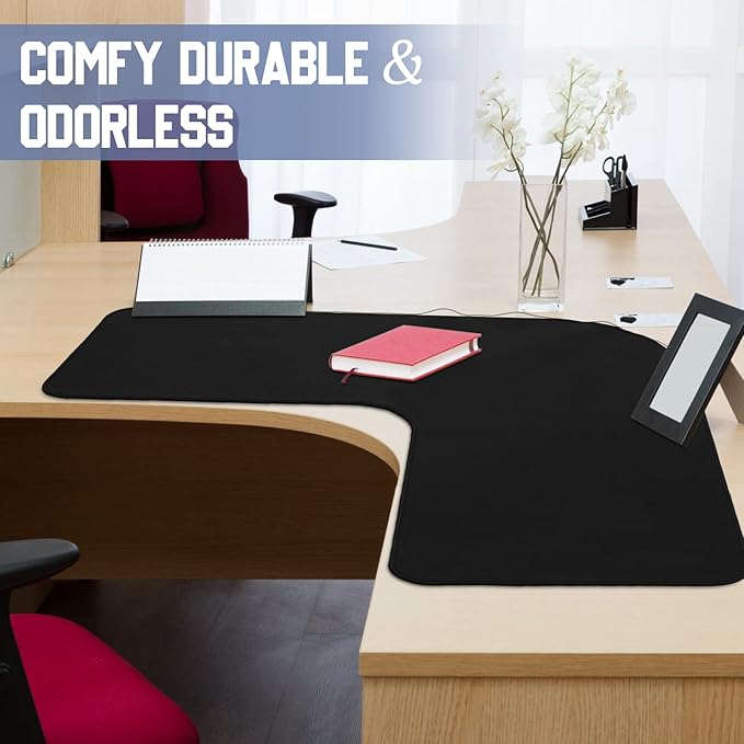 Amylove L Shaped Desk Mat Corner Mouse Pad Waterproof Large Rubber Corner Desk Mat for Office Home L Shaped Curved Keyboard Pad Gaming Setup Computer Protection Supplies 36.2 Inches(Black)