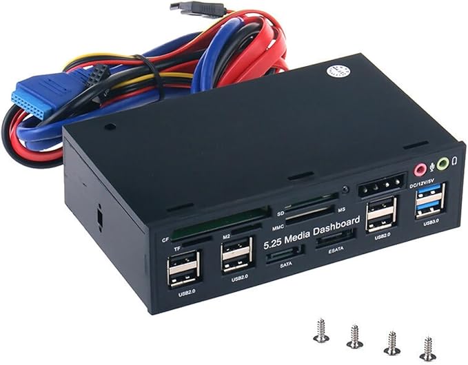 DAGIJIRD 5.25'' PC Front Panel Dashboard Multifunctional Hub USB 3.0 Card Reader Media Dashboard Front Panel Kit