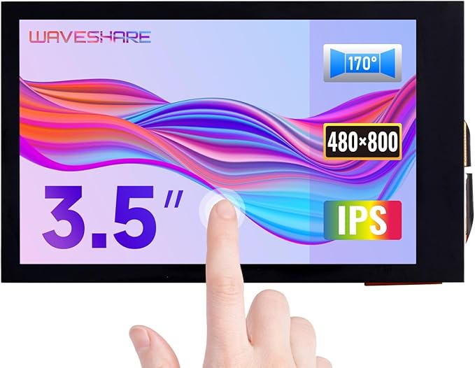 waveshare 3.5inch IPS Capacitive Touch LCD Display Compatible with Raspberry Pi 5/4B/3B/Zero/Zero W/Zero 2W/Pico/Pico W/Pico WH 480×800 Adjustable Brightness