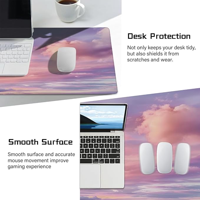 Pink Blue Cloud Large Mouse Pad Gaming Mousepad Desk Mat for Desktop Computer Keyboard Waterproof Mouse Mat Desk Pad with Non-Slip Base for Game School Office Home 35.4 x 15.7
