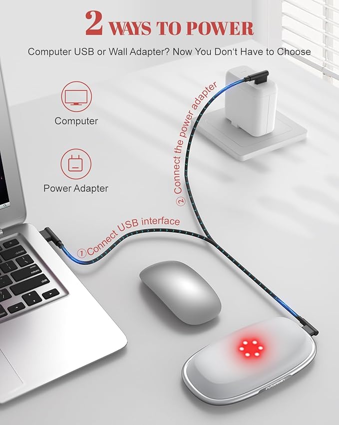 Red Light Therapy Mouse Wrist Rest - 660nm+850nm Touch-Activated Near-Infrared Light for Hand Ergonomic Design for Office/Gaming/Travel/Laptop