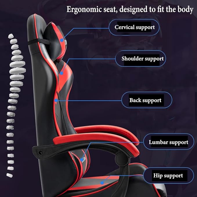 GIZNXBA Gaming Chair with Footrest Ergonomic Computer Chair Lumbar Support Backrest and Seat Height Adjustable Swivel Recliner Racing Office High-Back Game Chair (Color : /Red)