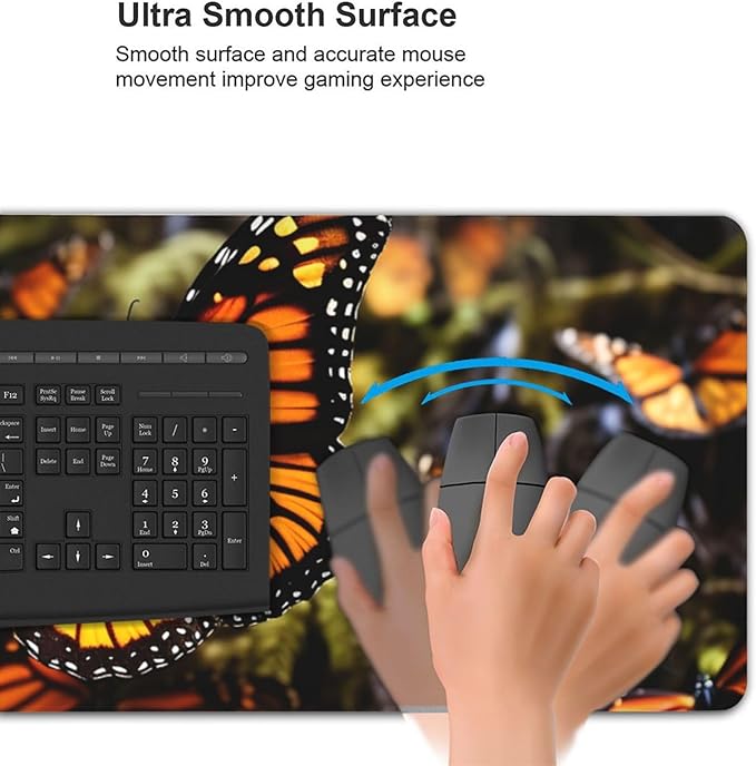 Gaming Mouse Pad Extended Full Keyboard Mat with Stitched Edges Anime Large Desk Pad with Non-Slip Base Heaps of Orange Monarch Butterflies Mouse Mat for Gaming and Office 16 x 35.5 inches Mousepad