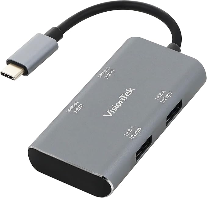 VisionTek USB C Hub 4 Port Adapter - 10Gbps High Speed Data Transfer Dongle 2 USB C and 2 USB A Ports Aluminum Multiport Splitter for MacBook Pro Air iPad Pro Chromebook Windows Laptop