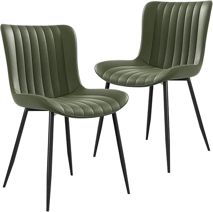 Adjustable Office Computer Chair with Armrest 2pcs Green Durability Leather Upholstered Dining Chairs with Metal Frame