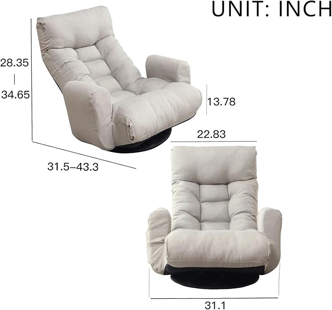 360° Swivel Gaming Floor Chair - 3 Position Adjustable Ergonomic Design with Armrests &amp Phone Holder Perfect for Teens &amp Adults (Gray 1)