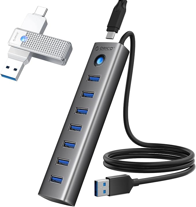 ORICO Aluminum 7-Port USB Hub + 256 GB UFSD USB C Flash Drive
