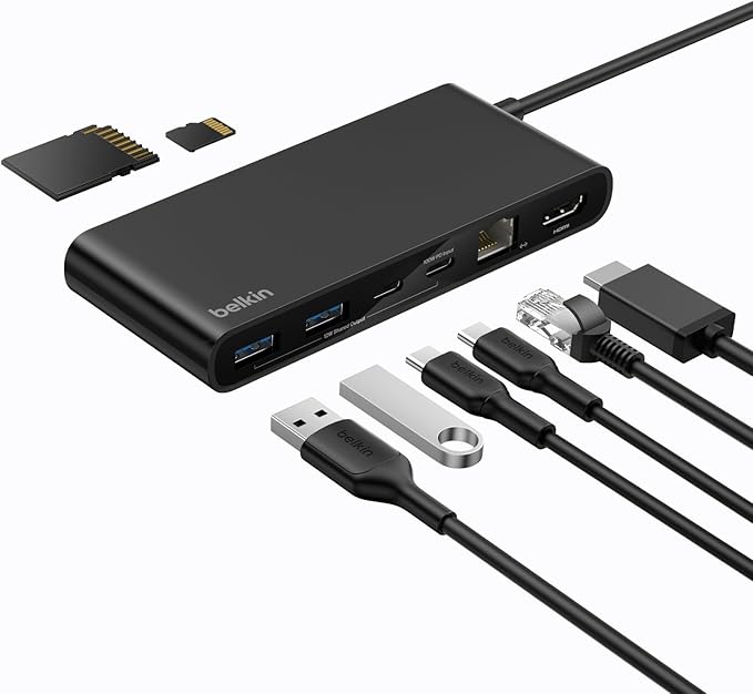 Belkin Connect 8-Port USB C Hub Supports Display w/Resolutions up to 4K@60Hz - Works with Mac Windows and Chromebook - 100W PD w/ 10Gbps Data Transfer Speeds &amp 2.5Gbps Ethernet - Black