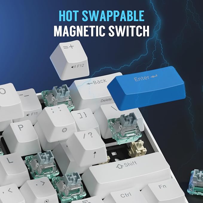 RK ROYAL KLUDGE C61 HE Gaming Keyboard 60% Wired Mechanical Keyboard with Hall Effect Magnetic Switch 8000Hz Polling Rate Rapid Trigger RGB Backlit 61 Keys White Blue