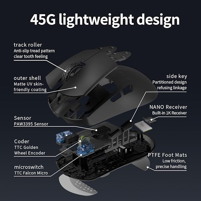 Darmoshark M3XS Mini Wireless Gaming MouseTri-Mode 2.4G/USB-C/BluetoothUp to 26000DPIPAW3395 Optical Sensor Lightweight 45g5 programmable ButtonComputer Mouse for LaptopPCMac-W