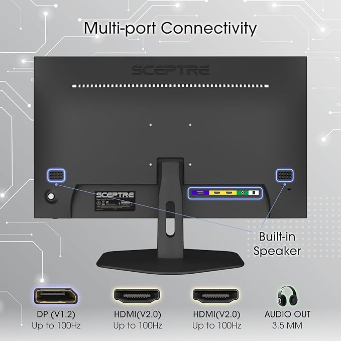 Sceptre 27-Inch Gaming Monitor FHD 1080p 100Hz 1ms DisplayPort HDMI x2 100% sRGB AMD FreeSync Built-in Speakers Eye Care Frameless Machine Black (E275W-FW100T Series 2026)