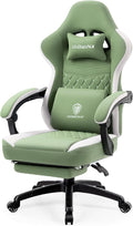 Dowinx Gaming Chair Breathable Fabric Game Chair with Gel Pad and Storage Bag Comfortable Gamer Chair with Pocket Spring Cushion Ergonomic Computer Chair with Footrest Green