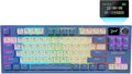 LT84 Wireless Mechanical Keyboard Hot Swappable Gaming Keyboard with TFT Smart Display&ampKnob Tri-Mode Bluetooth 5.0/2.4GHz/Type-C Wired Custom Keyboard Sea Air Switch(White-Blue)