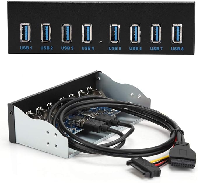 Front Panel USB 3.0 Hub 8 Port19 Pin to 8 Port USB 3.0 Hub for PC 8 Ports Hub Optical Drive Extension Front Panel Adapter for PC Computer Case Front Bay