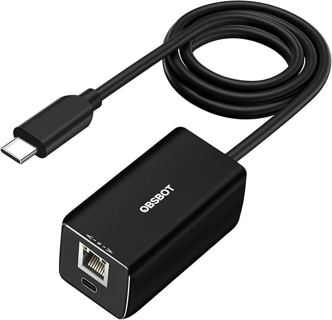 OBSBOT Tail Air NDI Streaming Camera Bundle USB-C to Ethernet Adapter 4K AI Tracking PTZ Camera with Intelligent APP Gesture Control HDMI/USB-C/Wireless Connection Live Stream for YouTube