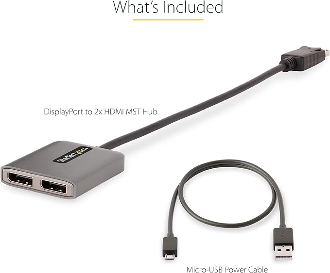 StarTech.com DP to Dual HDMI MST HUB - Dual HDMI 4K 60Hz - DisplayPort Multi Monitor Adapter with 1ft / 30cm Cable - DP 1.4 Multi Stream Transport Hub DSC | HBR3 - DP to HDMI Splitter (MST14DP122HD)