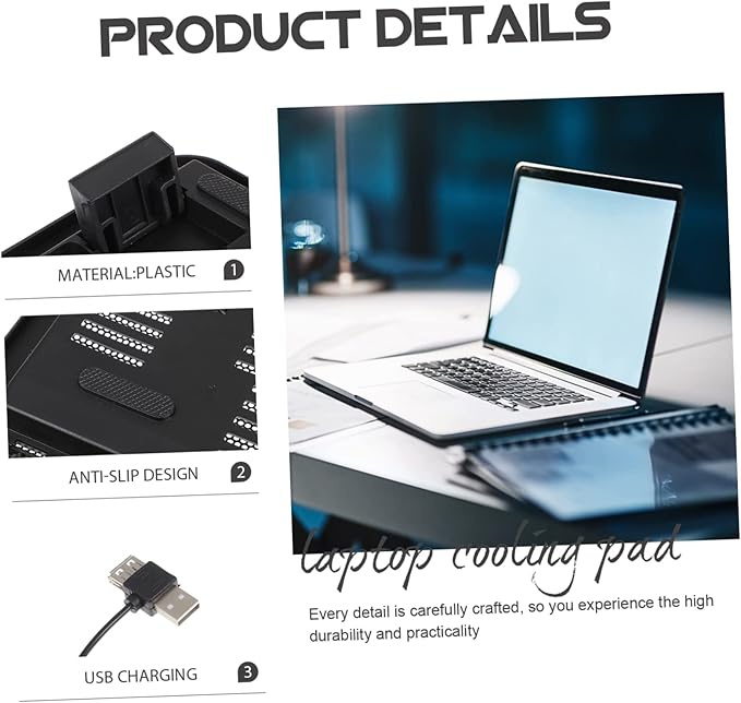 Tofficu Laptop Cooling Pad with Slip Feet Air Cooling Stand for Laptops Ergonomic Design for Neck Relief for Home Office Use
