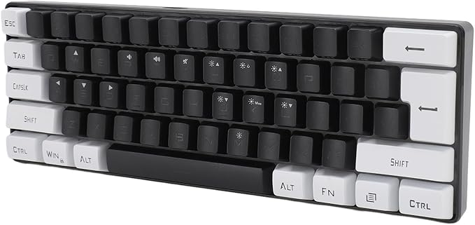 ANGGREK Wired Keyboard Gaming Keyboard Plug and Play 61 Keys ABS Keycaps for Desktop Laptops (Black White)