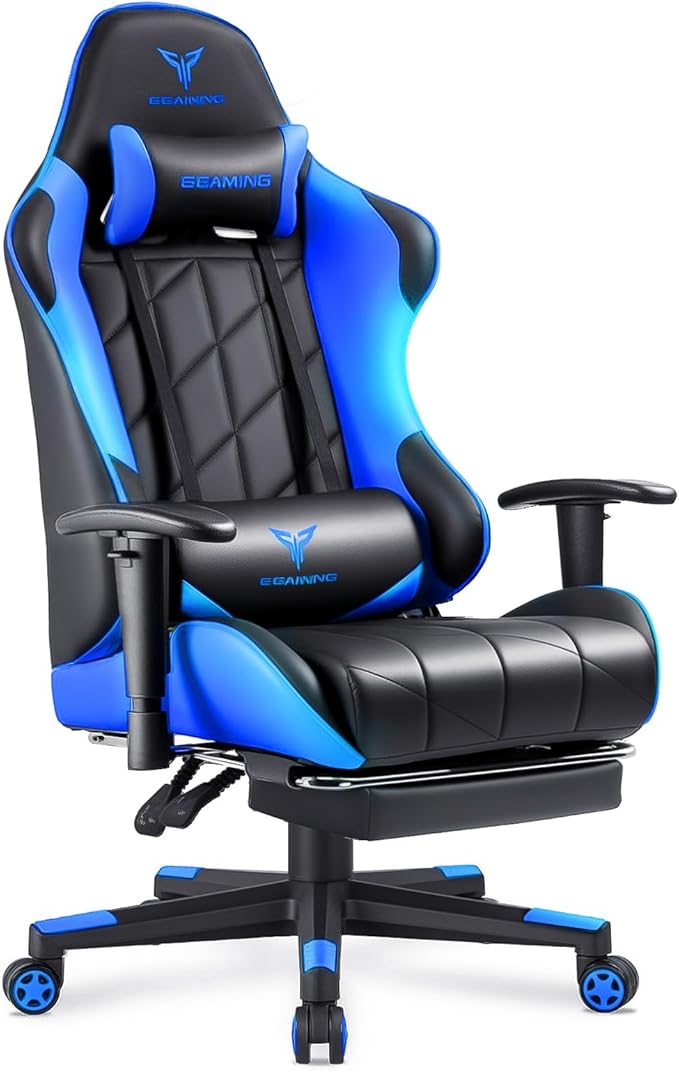 Gaming Chair with Footrest Ergonomic High-Back PU Leather Computer Chair with 3D Adjustable Armrests Headrest and Lumbar Support Office Desk Chair with Diamond Stitching for Adults &amp Teen