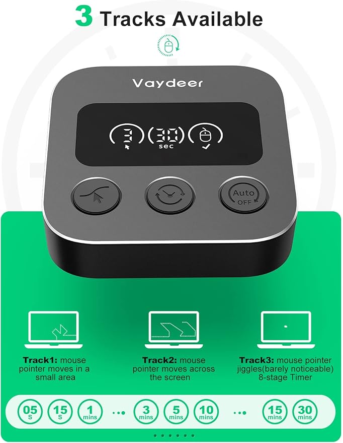 Vaydeer Smart Mouse Jiggler X3 Plus Undetectable Mouse Mover by IT Auto Running When AFK Auto Stop When Mouse in use Plug and Play with LED Display 3 Tracks Undetectable Mouse Shaker Wiggler
