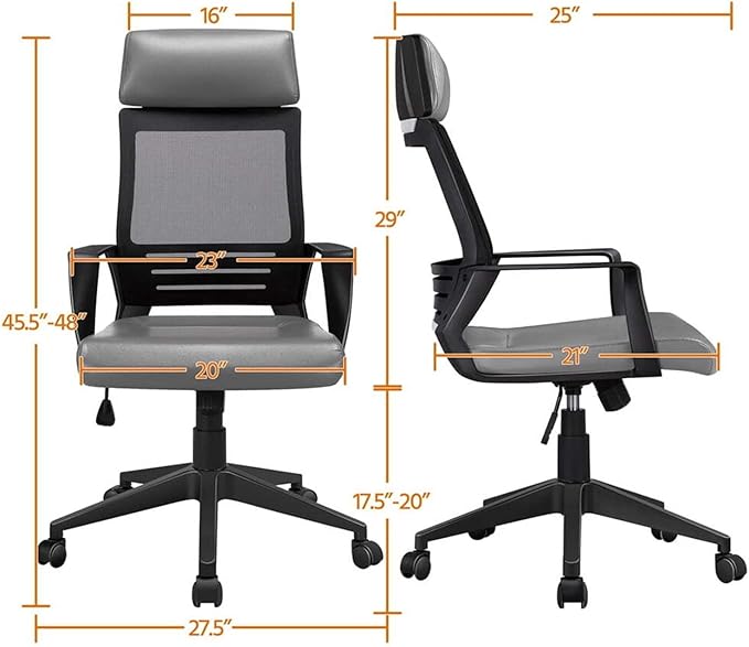 Adjustable Office Computer Chair with Armrest Adjustable Ergonomic Mesh Swivel Office Chair Gray