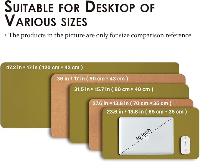 Large Cork Desk Mat - 47.2x 17 Desk Pad for Office and Home - Ideal for Large Mouse Pad and Desk Mats on Top of Desks(Olive Green)