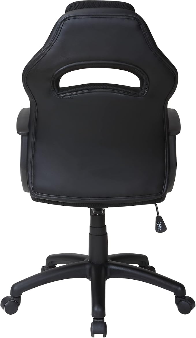 OSP Home Furnishings Influx Adjustable Faux Leather Gaming Chair with Lumbar Support and Full 360 Rotation Red Accents