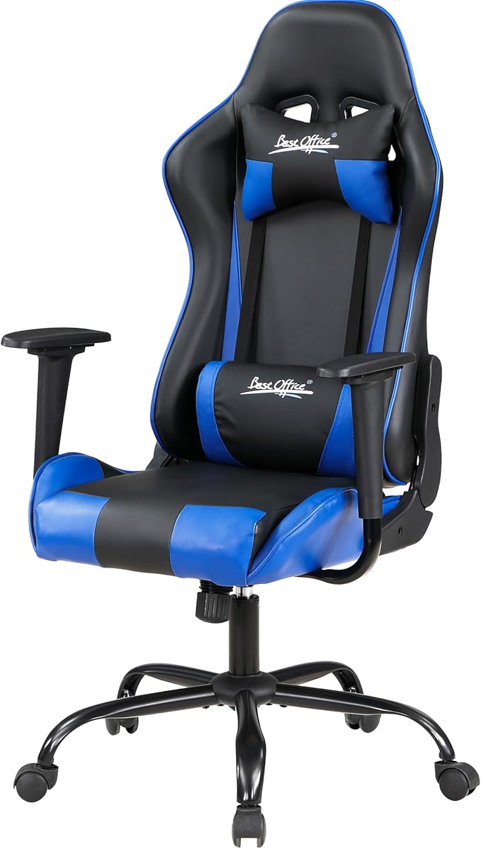 PayLessHere Gaming Chair Ergonomic Office Chair with Lumbar Support Headrest Armrests Rolling Swivel Functionality and Adjustable Features for PC Gamer (Blue)