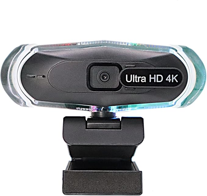 4K Ultra HD Remote Control with Stand Webcam LED RGB Lighting 95-Degree Wide Angle Auto Focus 1080P@60FPS Black USB 2.0 for Video Conferencing Desktop/Laptop