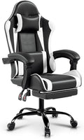 Auto Dynasty Ergonomic Gaming Chair High-Back Office Chair w/Adjustable Lumbar Support Linkage Armrest Headrest &amp Footrest 350LBS Recliner Swivel Computer Game Racing Chair White/Black