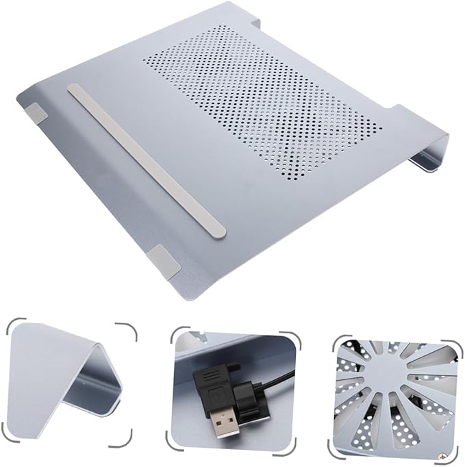 Aluminum Alloy Laptop Cooler Stand with Dual Fans for Notebooks to 17.3 Inch Quiet Cooling Pad with Elevated Ergonomic Design Gray Compatible with Gaming and Office Laptops