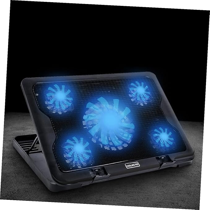 NUOBESTY Laptop Cooling Platform 5 Fans USB Powered Adjustable Stand Anti-Skid Laptop Cooler Base for Notebooks and Gaming Computers Black