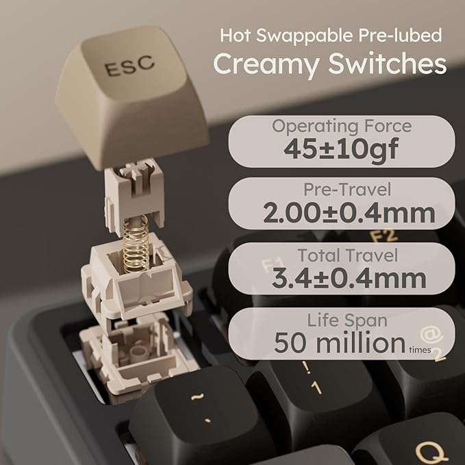 RK ROYAL KLUDGE R87 Pro Wired Mechanical Keyboard with Hot Swappable Knob 75% Creamy Gaming Keyboard 88 Keys TKL Gasket Mounted RGB Backlit with QMK/VIA MDA Profile Linear Creamy Switch Black