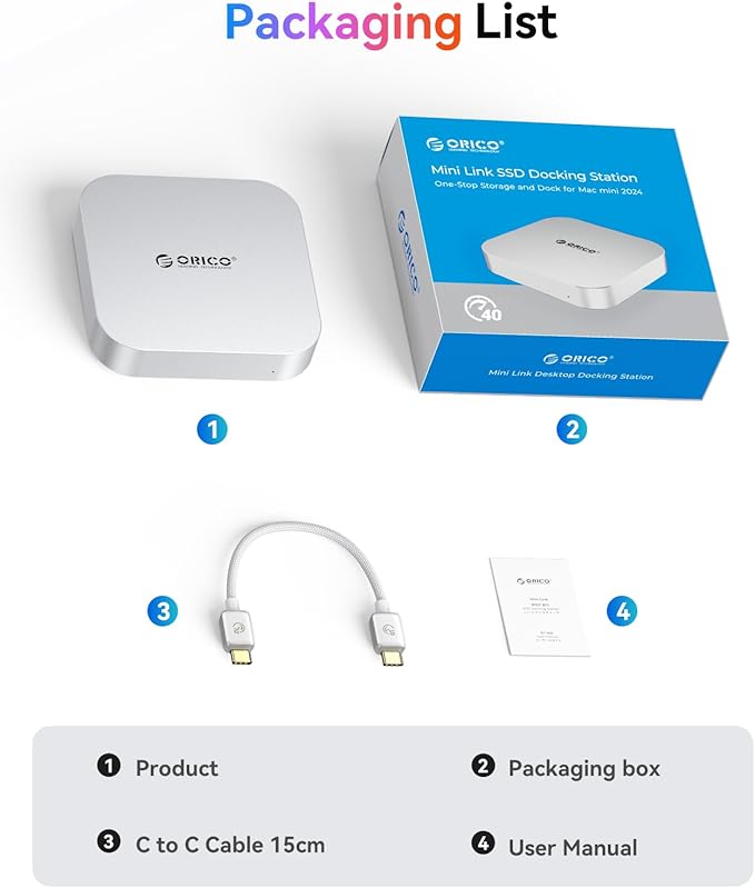 ORICO MiniMate Pro+ 40Gbps Mac mini M4 Docking Stand &amp Hub with Built-in 4TB NVMe SSD (Non-Removable) Mac mini M4 and M4 Pro 2025 Aluminum USB4 Dock 3.5mm Audio I/O 2×USB-A Compatible with USB