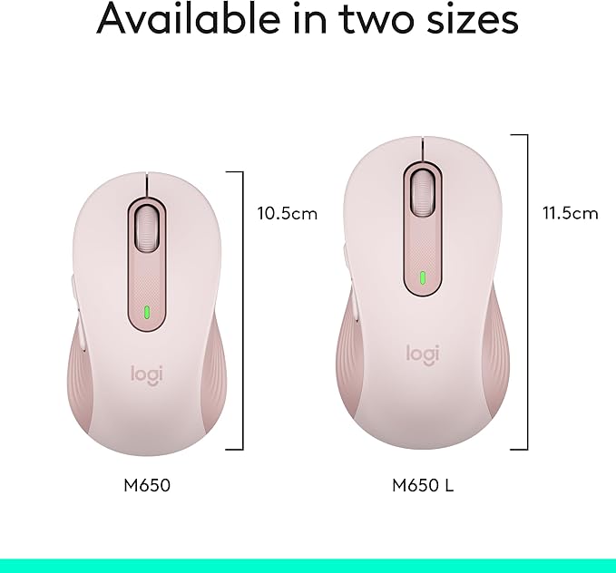 Logitech Signature M650 Wireless Mouse - for Small to Medium Sized Hands 2-Year Battery Silent Clicks Customizable Side Buttons Bluetooth for PC/Mac/Multi-Device/Chromebook - Rose