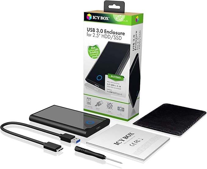 ICY BOX IB-273StU3 External Enclosure for 2.5 SATA HDD/SSD with USB 3.0 Port UASP SATA III (Black)