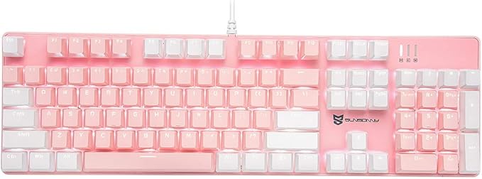 Qisan 104 Mechanical Keyboard for Gaming | Large Size USB White Backlit Gaming Keyboard Wired | US Layout Blue Switches Hot Swappable Mechanical Clicky Keyboards Compatible with PC &amp Laptop