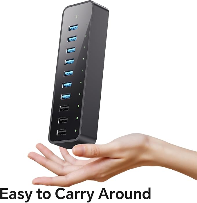 USB 3.0 Hub 10Ports USB-Hub with 7 USB-3.0 &amp 3 BC1.2 Ports Multi USB 60W Data Hub Compatible for USB A Laptops PC All USB Devices Mobile and HDD USB 3.1 Splitter