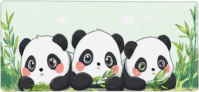 Cute Panda Gaming Mouse Pad Non-Slip Rubber Base 2XL Mousepad with Stitched EdgesWaterproof Washable Mouse Mat for Desk Home Office Gaming 16x35.5in