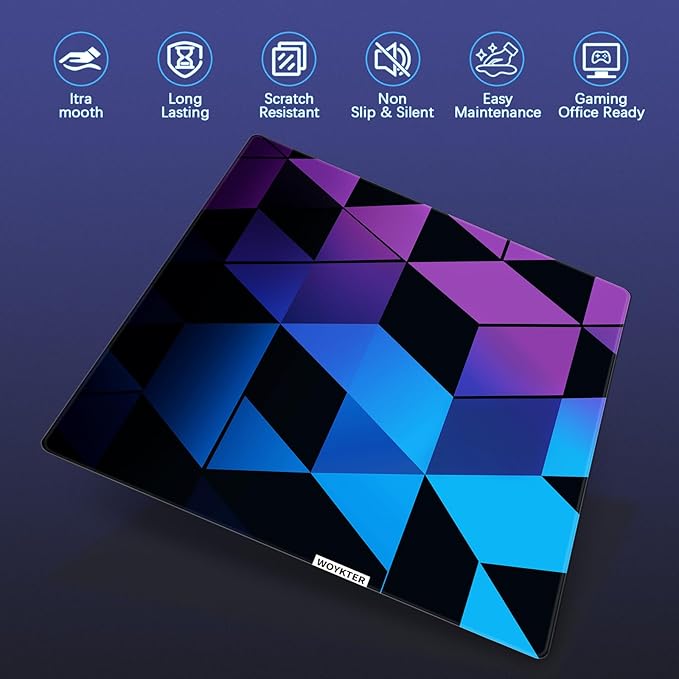 Glass Mousepad | Glass Gaming Mouse Pad | 17.7”x15.7” | for Gaming &amp Work | Ultra-Smooth Micro-Etched Surface | Dirt- and Scratch-Resistant | Tempered Glass with Anti-Slip Base