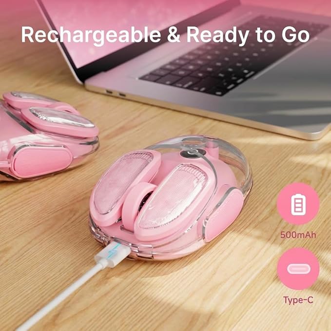 EWEADN Q9 Wireless Clear Mouse Dual Mode Bluetooth &amp 2.4G USB Computer Mouse with RGB Lighting Silent Clicks Multi-Device Compatibility for Laptop PC MacBook iPad Cute Mouse-Pink