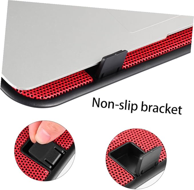 Laptop Cooling Pad USB Powered Dual Quiet Fans Anti-Slip Metal Panel Stand Angle for Desk Bed Travel Red