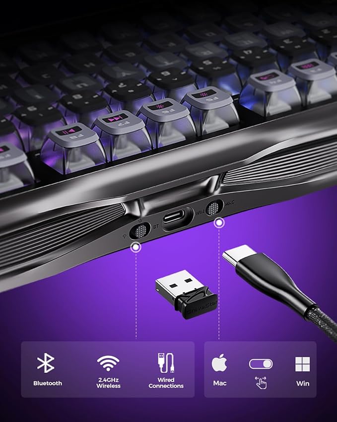 GravaStar Mercury K1 Pro Wireless Mechanical Gaming Keyboard 75% Layout RGB Custom Keyboard Electroplated Glossy Frame Hot-Swappable Linear Switches – Cyberpunk Edition