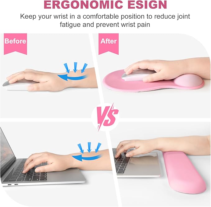 4-in-1 Large Gaming Mouse Pad Keyboard Wrist Rest Pad &amp Wrist Support Mousepad Set Extended Desk Pad Waterproof Desk Mat for Girl Women Home Office Decor Study Game 35.4×15.7 Inches I Soft Pink