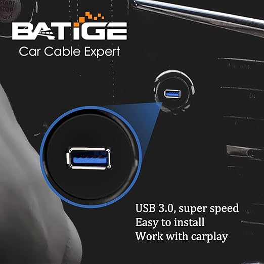 BATIGE Single Port USB 3.0 Male to Female AUX Car Mount Flush Cable Waterproof Extension for Car Truck Boat Motorcycle Dashboard Panel - 3ft 5 Pack